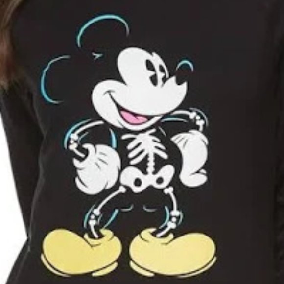 Disney's Mickey Mouse Juniors' Skeleton Raglan Top, Black, Medium - Picture 2 of 2